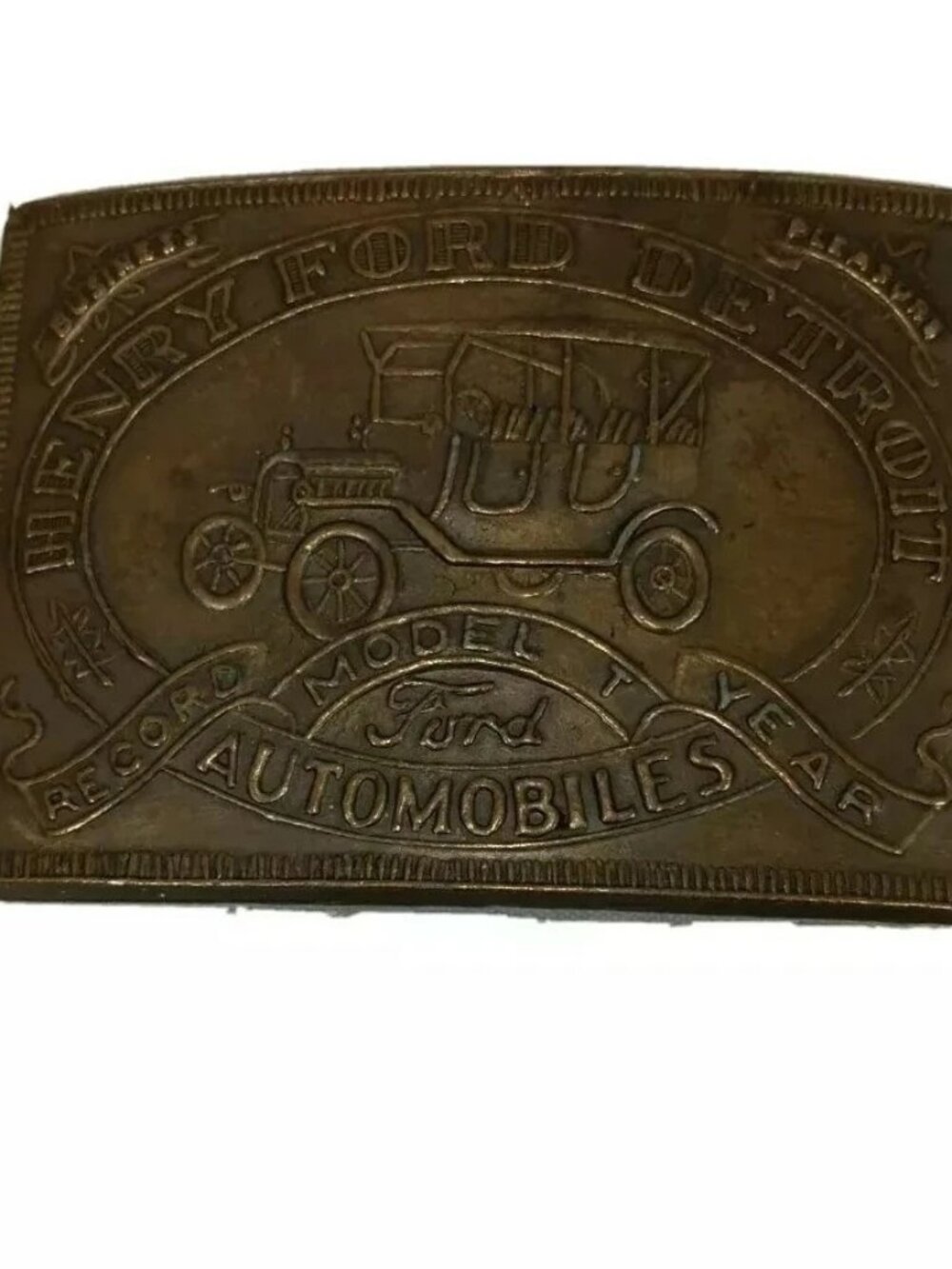 Henry Ford Detroit Automobiles Brass Belt Buckle Vintage